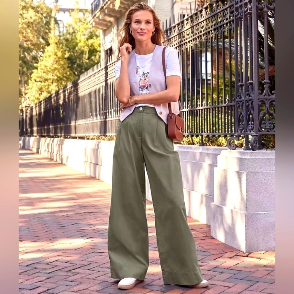 NWT | LOFT | Poplin Wide Leg Pants | Size: 6 | Color: Military Green